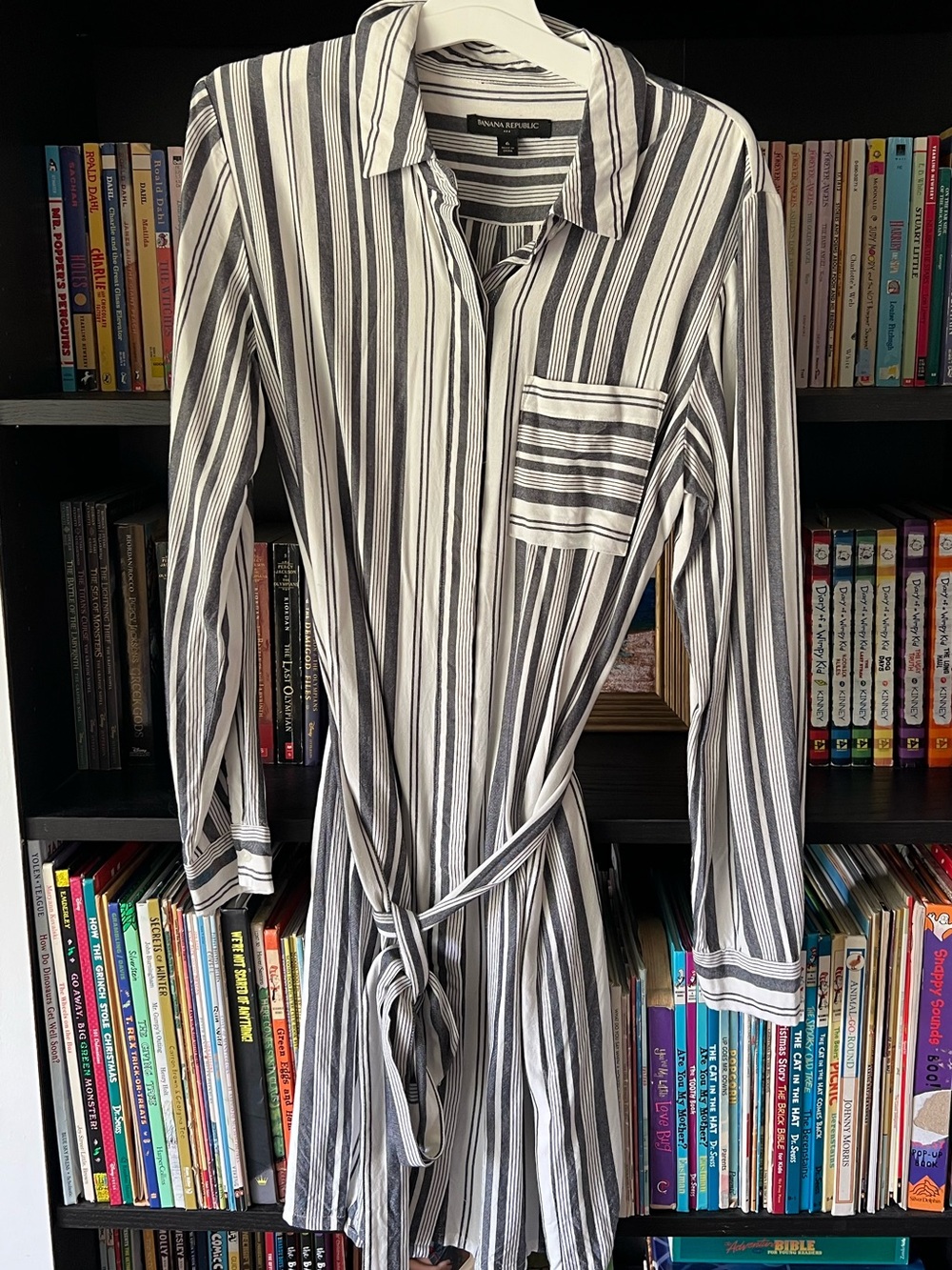 Banana Republic Black & White Striped Button-Down Shirt
